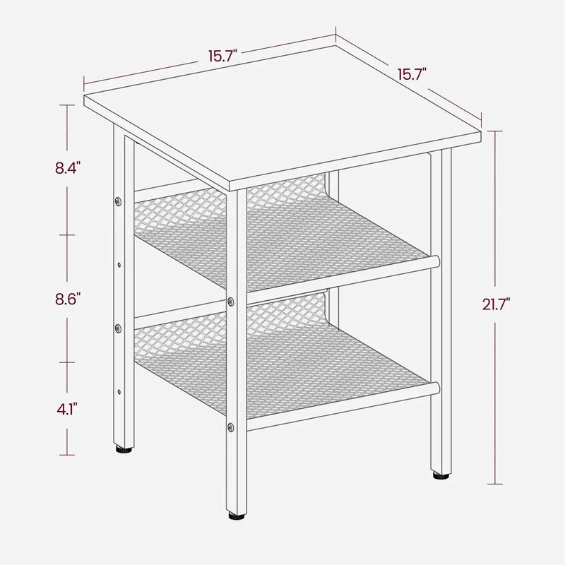 Modern Industrial Side Table Nightstand in Black Metal with Grey Beige Wood Top by HomePacific