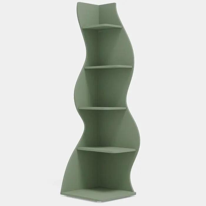 Modern Whimsical 5 Shelf Corner Bookcase in Green Wood Finish by HomePacific