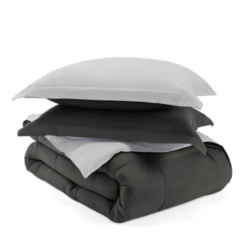 Twin/Twin XL 2-Piece Microfiber Reversible Comforter Set Grey / Light Grey by HomePacific