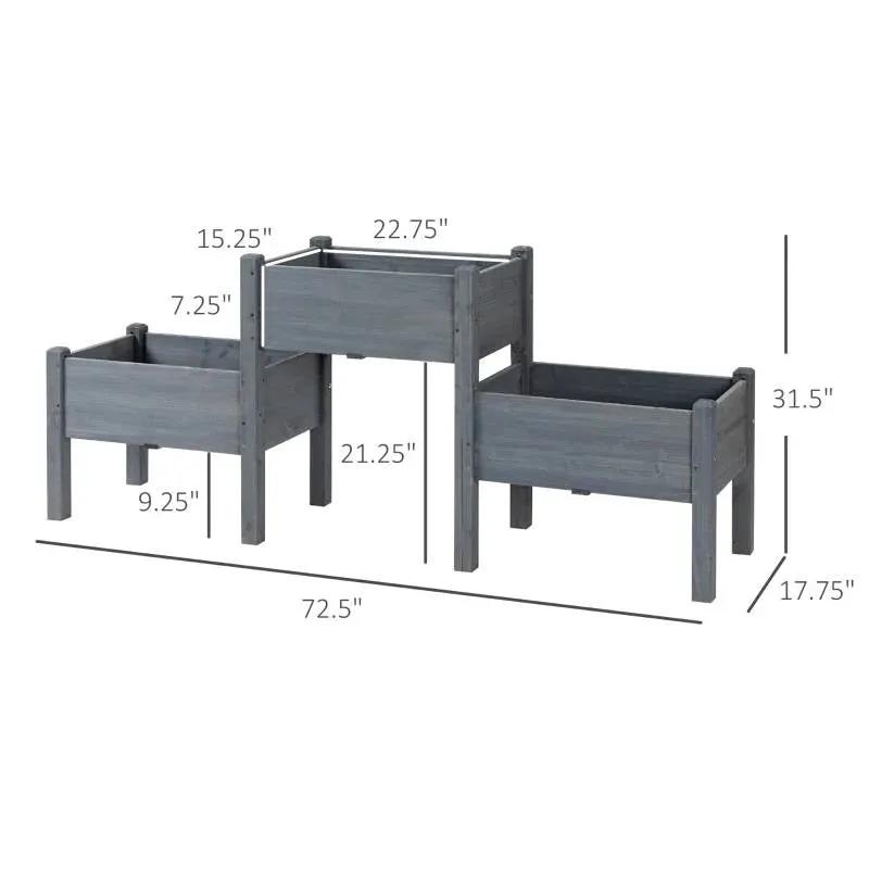 3 Grey Wood Elevated Planter Set Vegetable Herb Flowers Raised Garden Beds by HomePacific