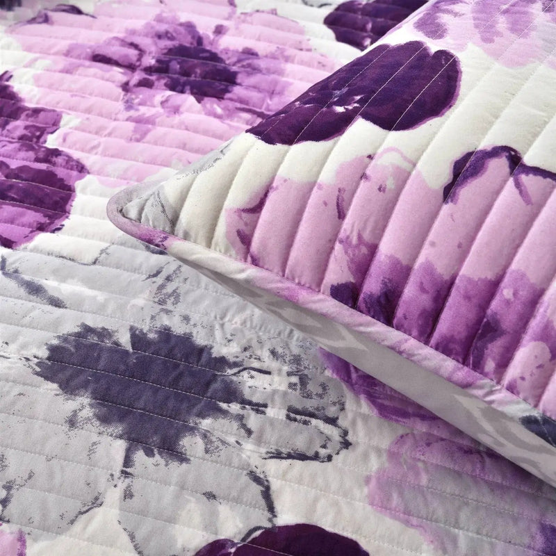 King size Purple Grey Flowers Lightweight Polyester Microfiber Quilt Set by HomePacific