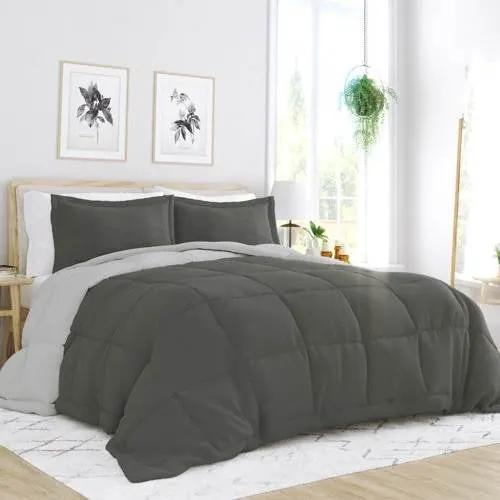 Full/Queen 3-Piece Microfiber Reversible Comforter Set in Grey / Light Grey by HomePacific