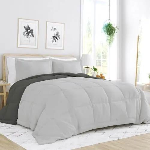 Full/Queen 3-Piece Microfiber Reversible Comforter Set in Grey / Light Grey by HomePacific