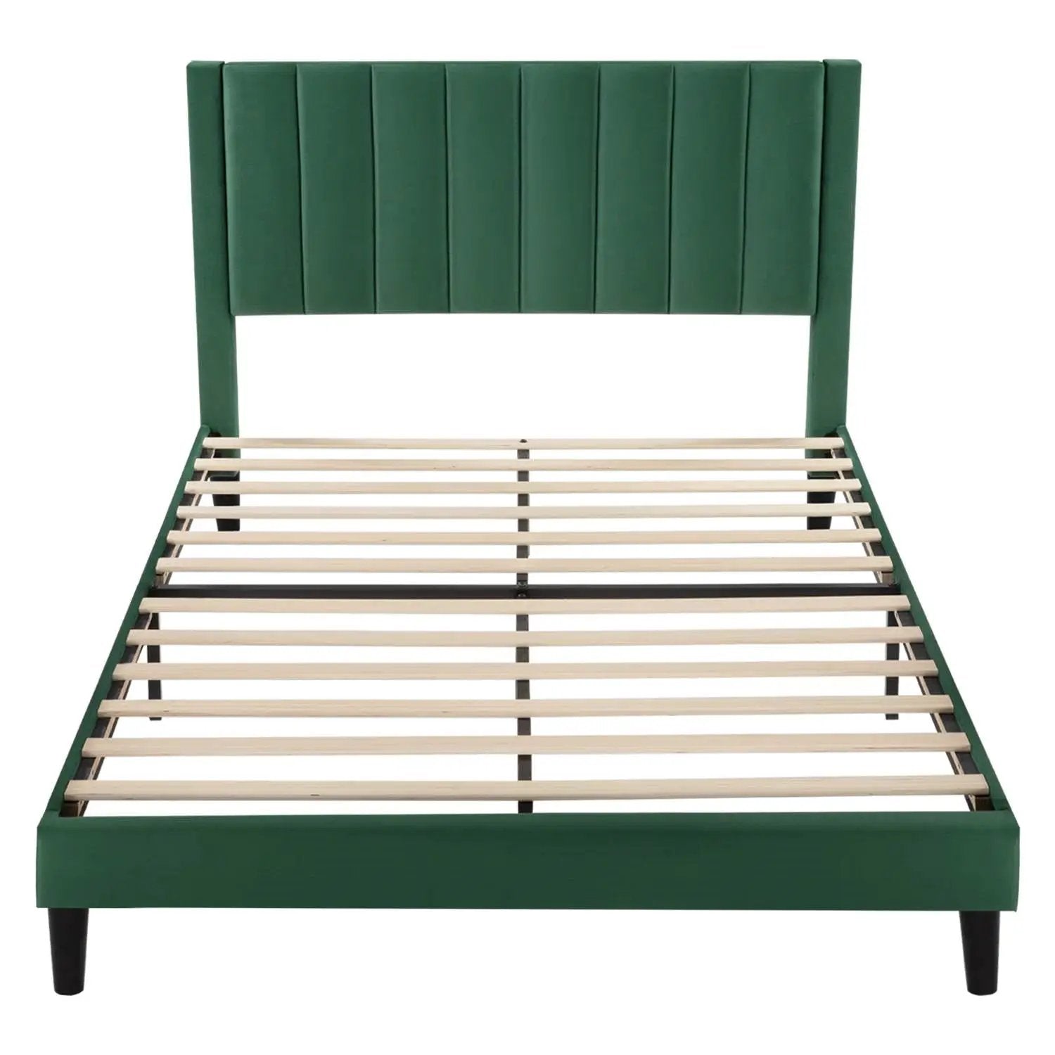 Queen size Modern Green Velvet Upholstered Platform Bed with Headboard by HomePacific