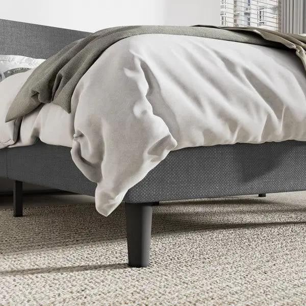 Queen Size Grey Linen Blend Upholstered Platform Bed with Wingback Headboard by HomePacific