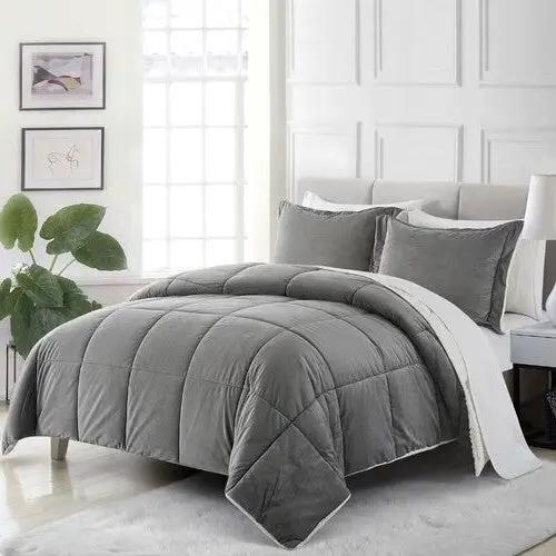 Queen Plush Microfiber Reversible Comforter Set in Grey by HomePacific