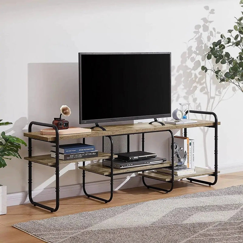 Modern Gray Wood and Metal Entertainment Center TV Stand for TV up to 65-inch by HomePacific