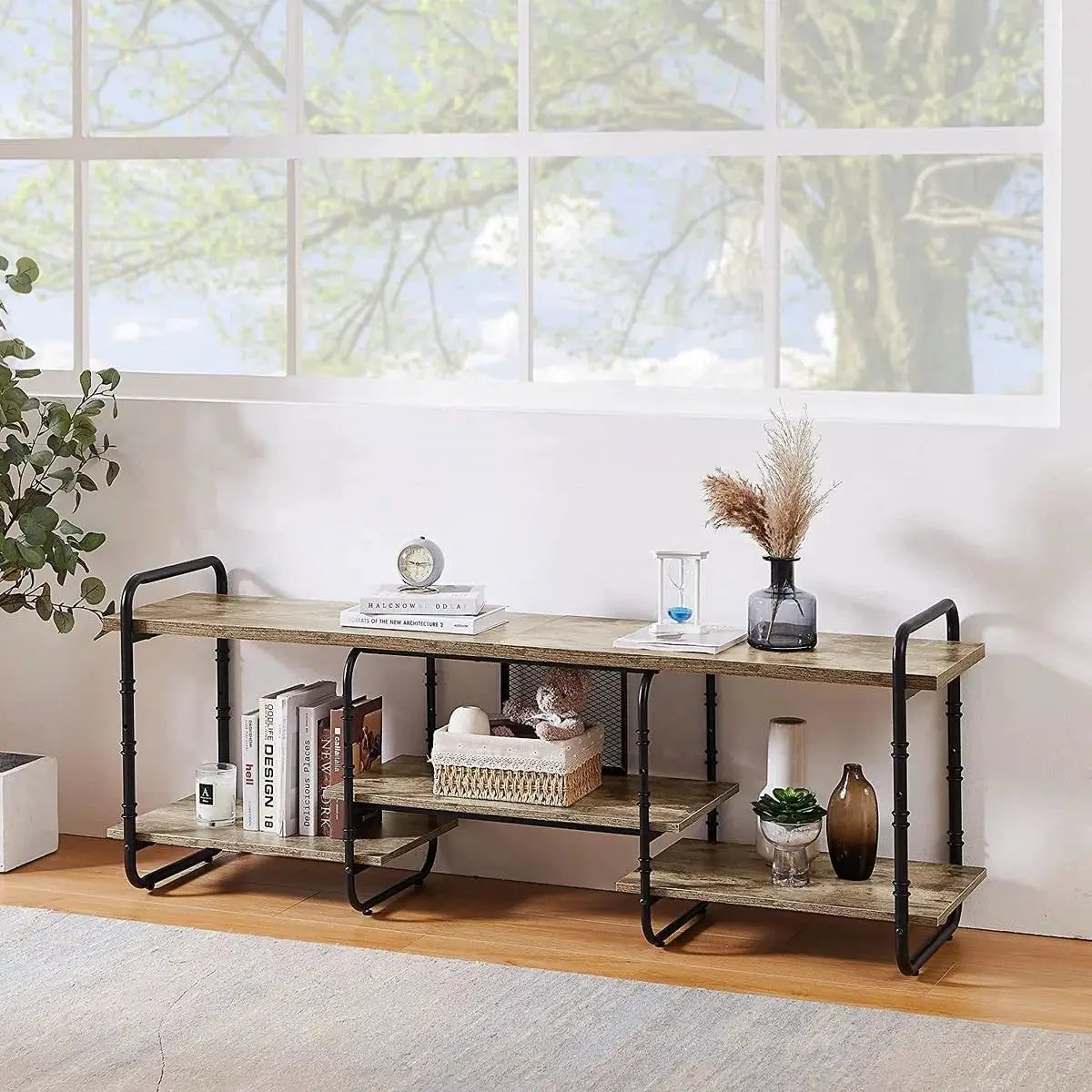 Modern Gray Wood and Metal Entertainment Center TV Stand for TV up to 65-inch by HomePacific