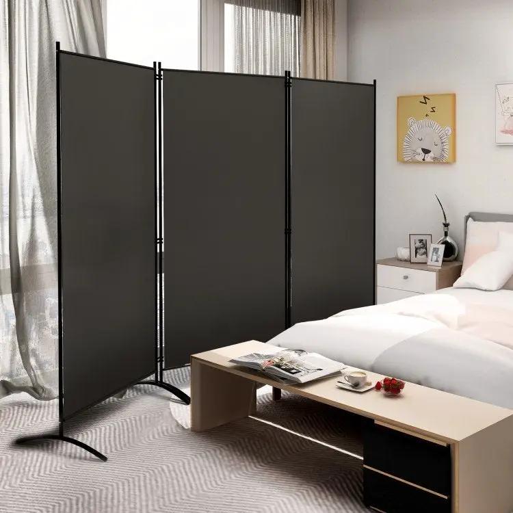 6-Ft Grey 3-Panel Room Divider Screen with Steel Base and Heavy Duty Hinges by HomePacific