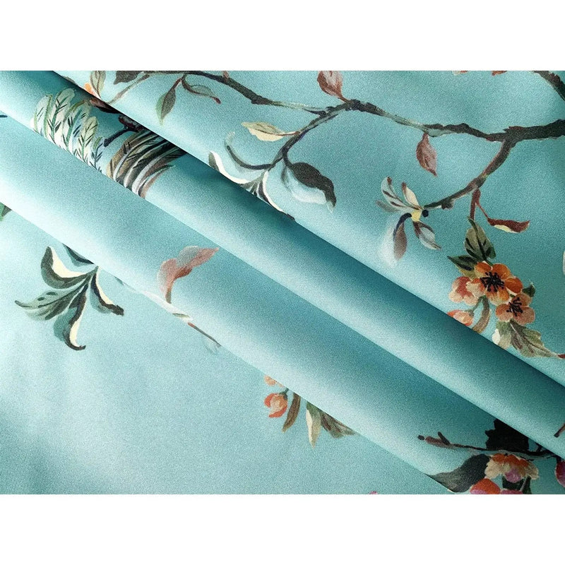 72-in. Teal Blue Green Floral Tree Bird Butterfly Japanese Style Shower Curtain by HomePacific