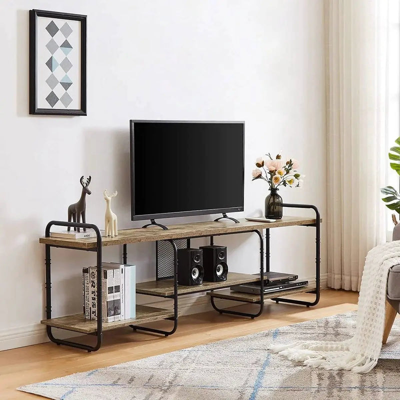 Modern Grey Wood Black Metal Entertainment Center TV Stand for TV up to 75-inch by HomePacific