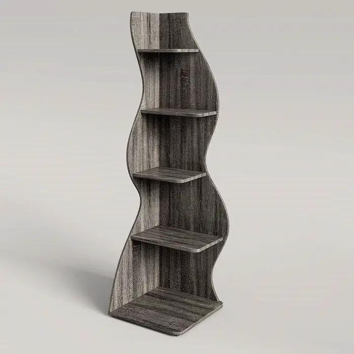 Modern 5 Shelf Corner Bookcase in Grey Wood Finish by HomePacific