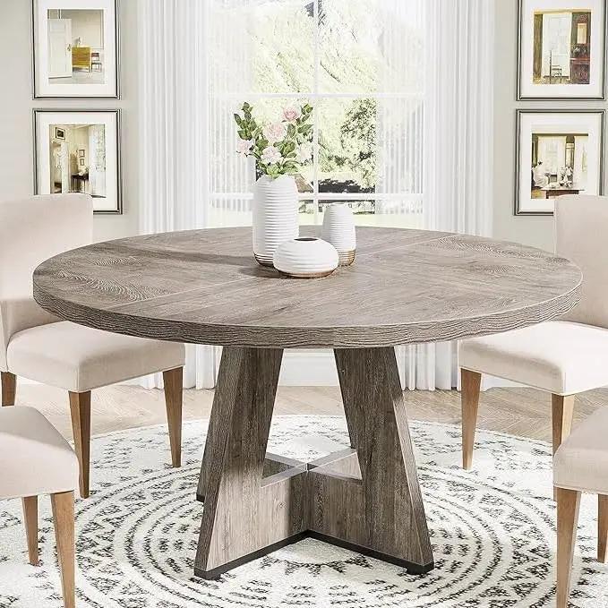 Modern Kitchen 4-Person Circular Dining Table in Grey Wood Finish by HomePacific
