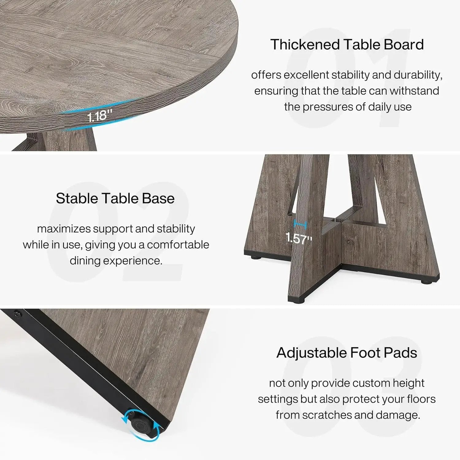 Modern Kitchen 4-Person Circular Dining Table in Grey Wood Finish by HomePacific