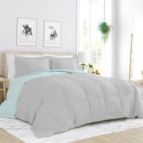 Full/Queen size 3-Piece Microfiber Reversible Comforter Set Aqua Blue and Grey by HomePacific