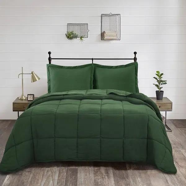 Twin Size Green 3 Piece Microfiber Reversible Comforter Set by HomePacific