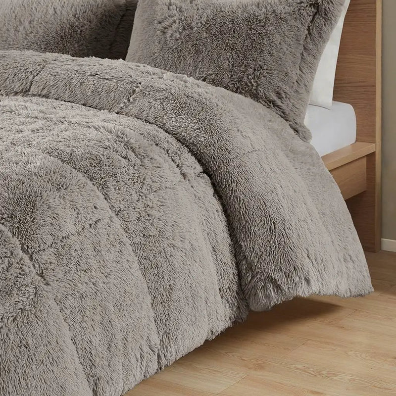Twin/Twin XL Grey Soft Sherpa Faux Fur 2-Piece Comforter Set with Pillow Shams by HomePacific