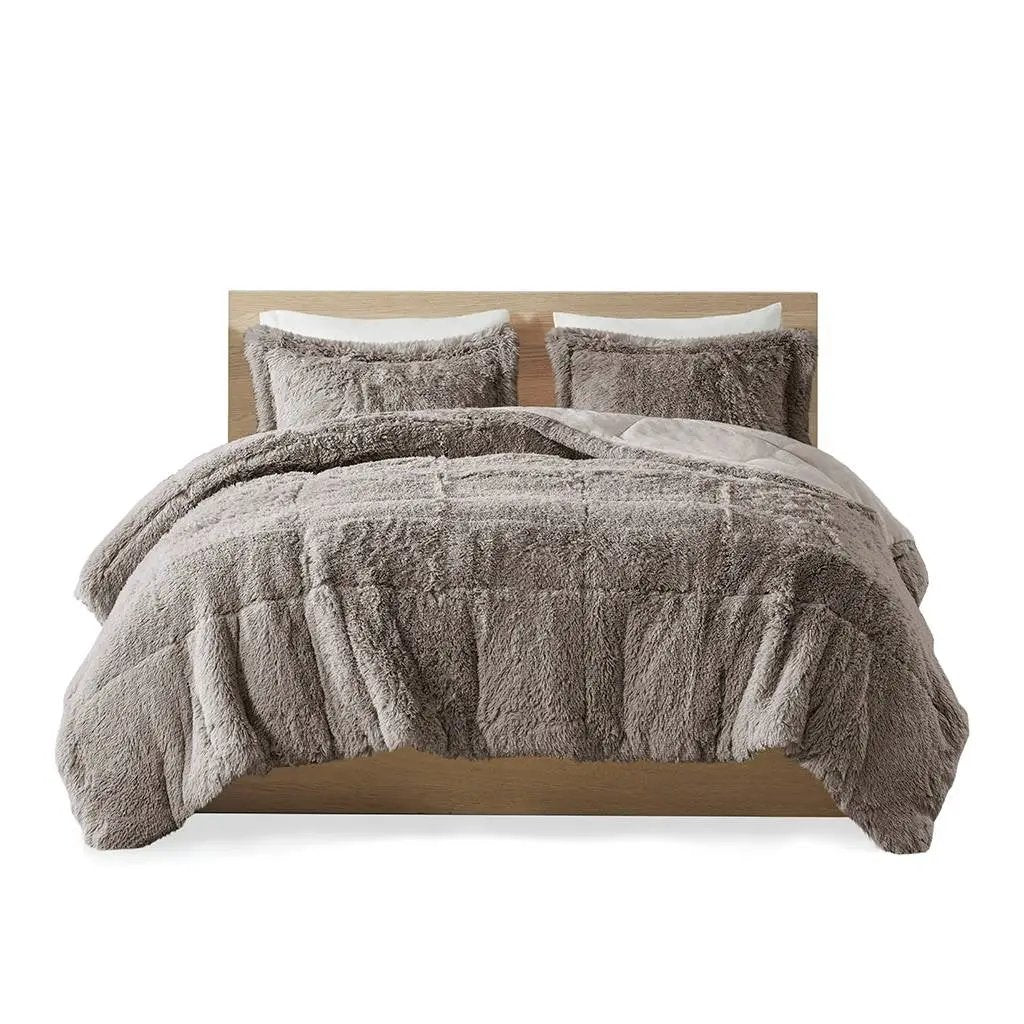 Twin/Twin XL Grey Soft Sherpa Faux Fur 2-Piece Comforter Set with Pillow Shams by HomePacific