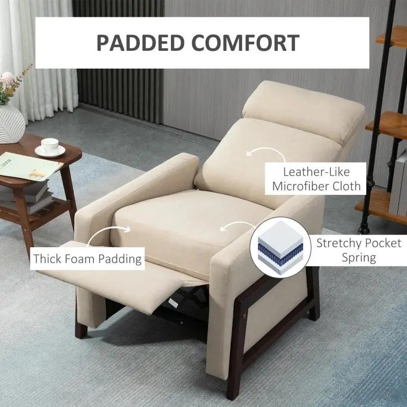 Modern Upholstered Manual Reclining Sofa Chair w/ Armrest and Footrest Grey by HomePacific