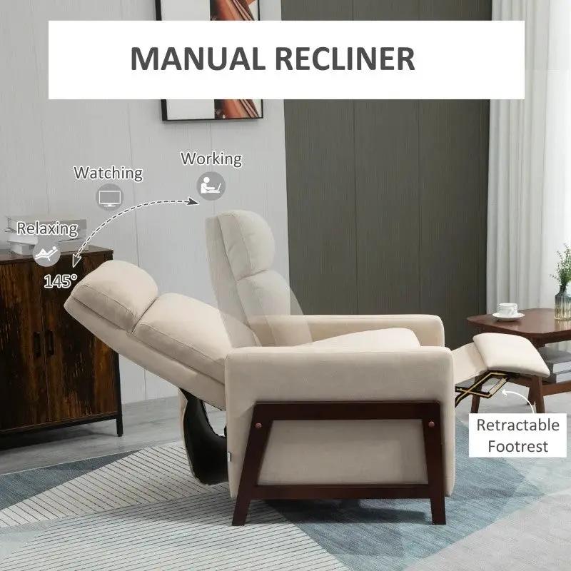Modern Upholstered Manual Reclining Sofa Chair w/ Armrest and Footrest Grey by HomePacific