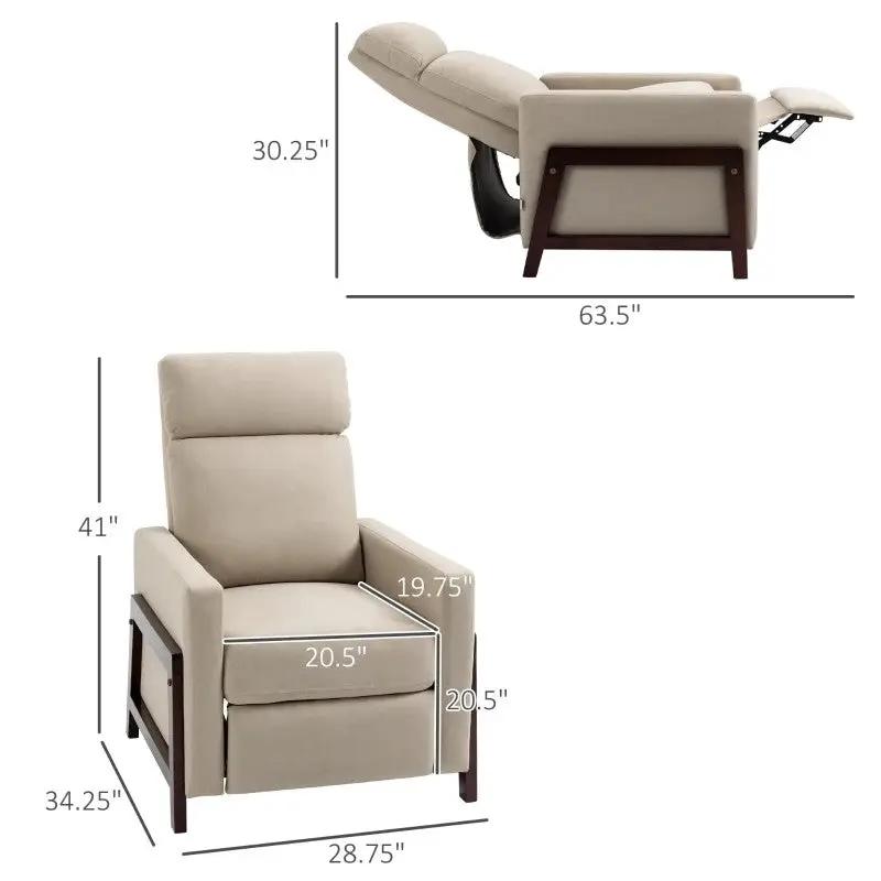 Modern Upholstered Manual Reclining Sofa Chair w/ Armrest and Footrest Grey by HomePacific