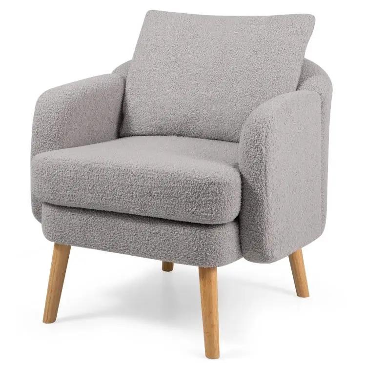 Modern Grey Sherpa Fabric Upholstered Accent Chair with Wooden Legs by HomePacific