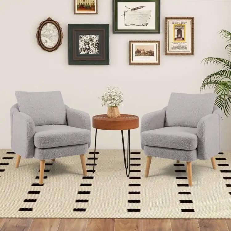 Modern Grey Sherpa Fabric Upholstered Accent Chair with Wooden Legs by HomePacific