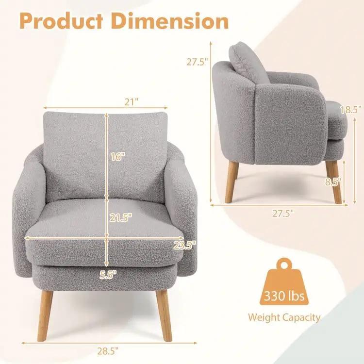 Modern Grey Sherpa Fabric Upholstered Accent Chair with Wooden Legs by HomePacific