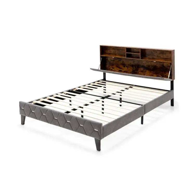 Full Size Velvet Upholstered Open/Close Storage Headboard Platform Bed by HomePacific