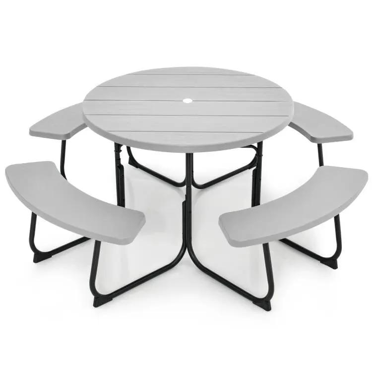 Grey All Weather 8 Seater Picnic Table Umbrella Hole by HomePacific