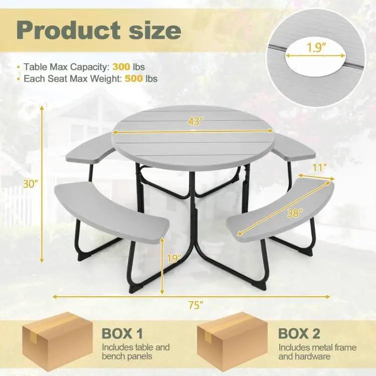 Grey All Weather 8 Seater Picnic Table Umbrella Hole by HomePacific