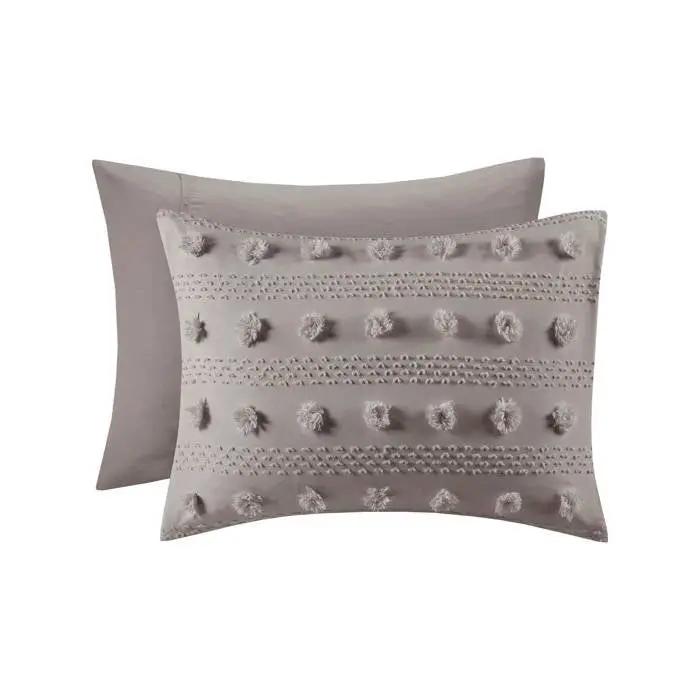 Full/Queen 3-Piece Grey Microfiber Comforter Set with Decorative Pompoms by HomePacific
