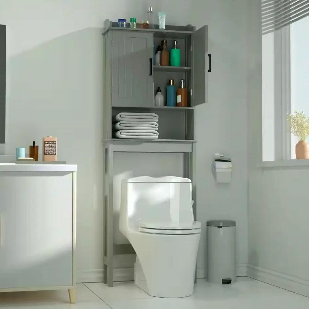 Over the Toilet Bathroom Storage Cabinet Shelving Unit in Grey Wood Finish by HomePacific
