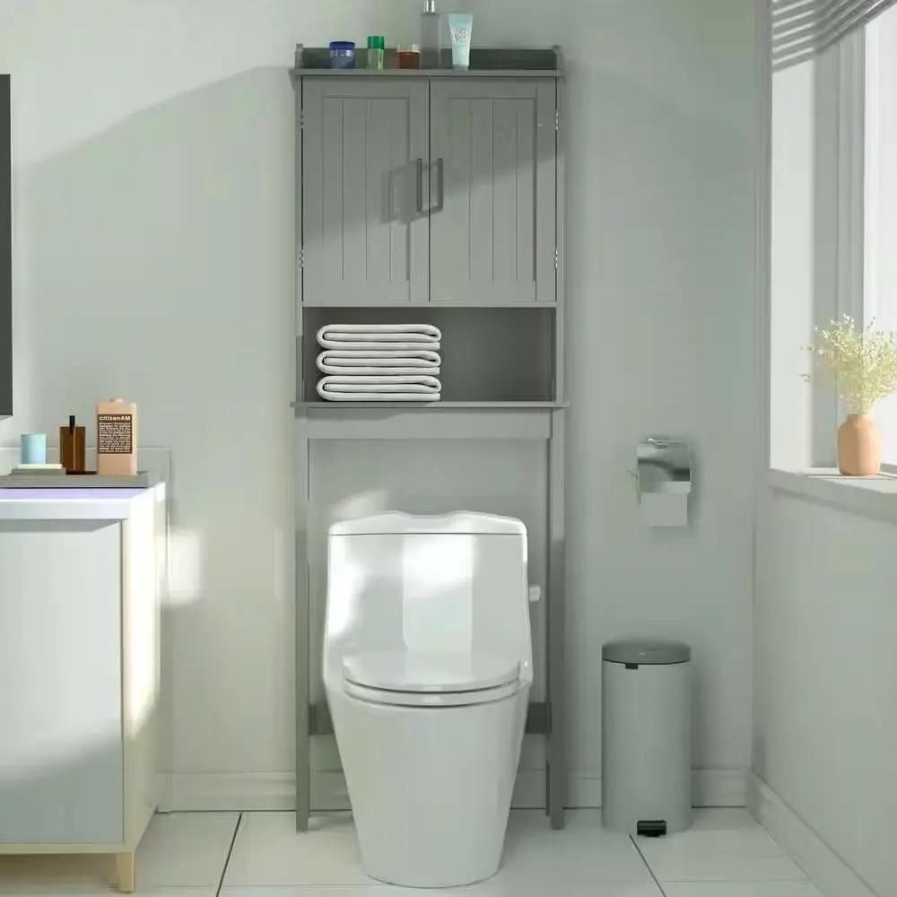 Over the Toilet Bathroom Storage Cabinet Shelving Unit in Grey Wood Finish by HomePacific