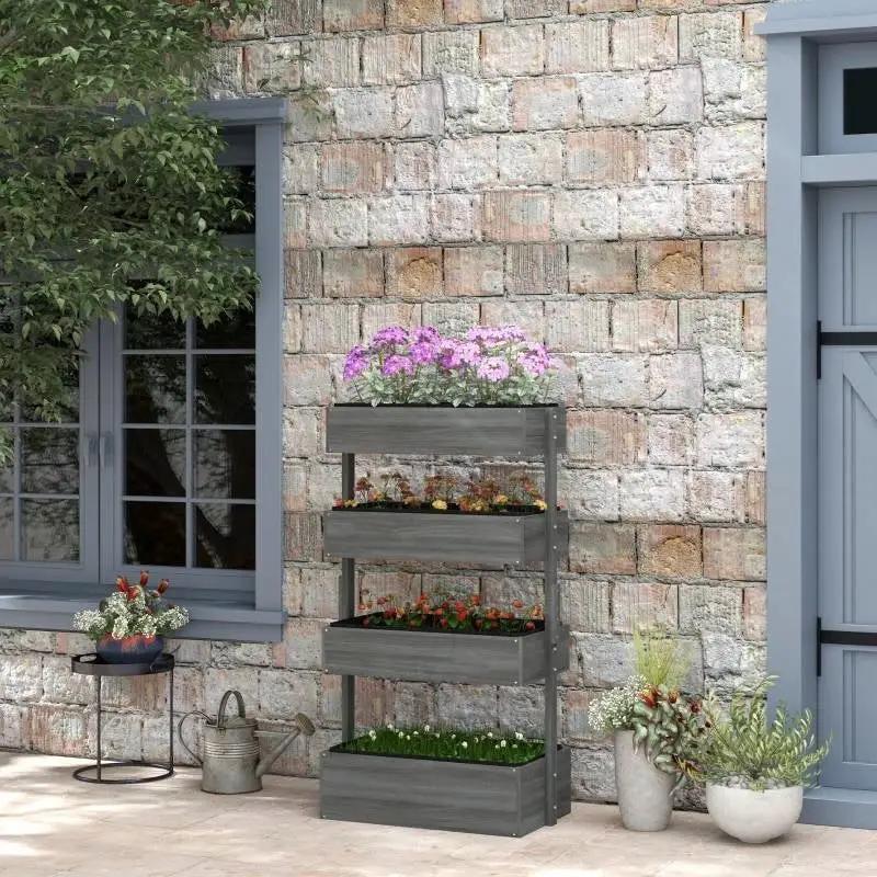 4 Tier Vertical Wooden Planter Box Raised Bed Grey by HomePacific