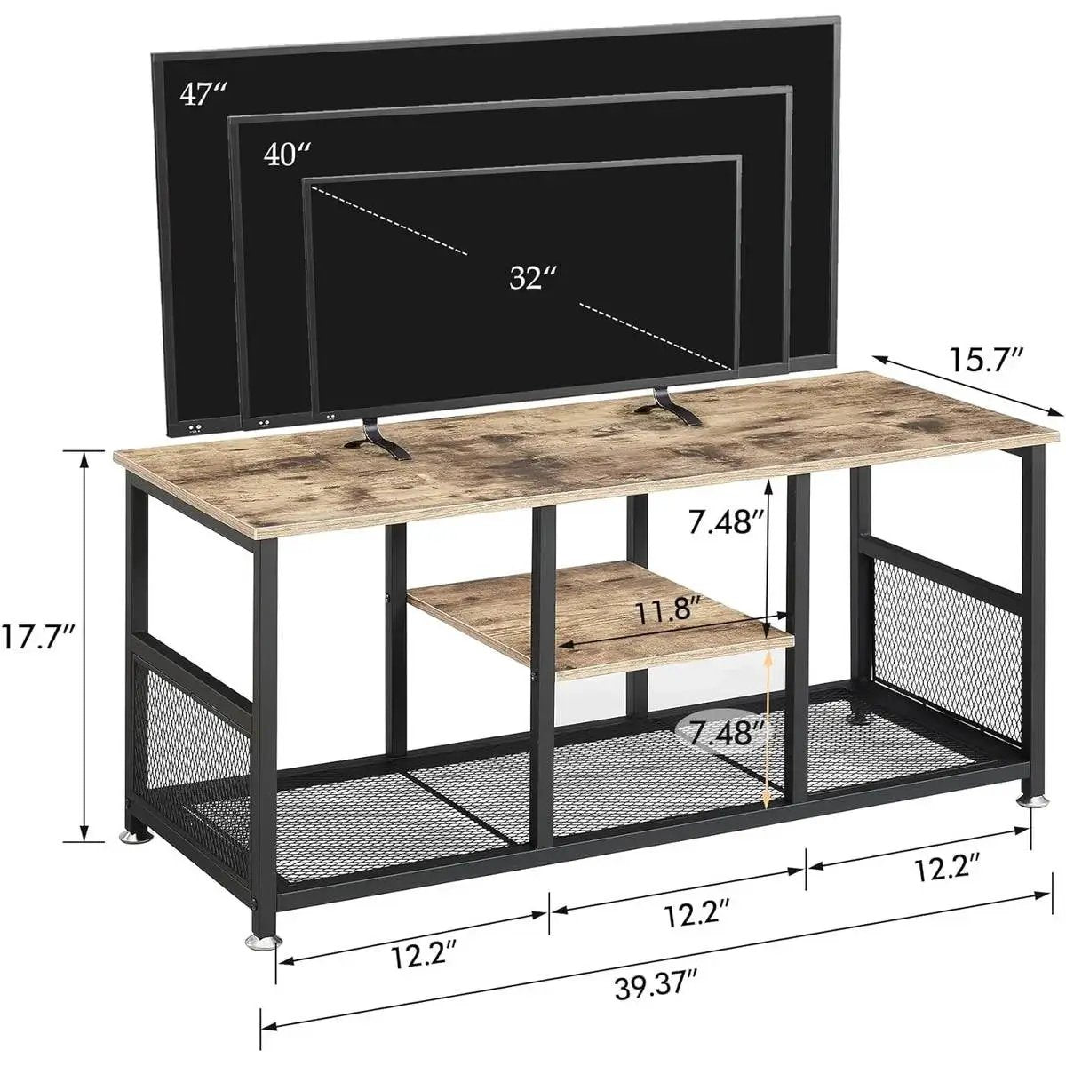 Industrial Modern Black Metal Grey Wood TV Stand with Media Storage Shelf by HomePacific