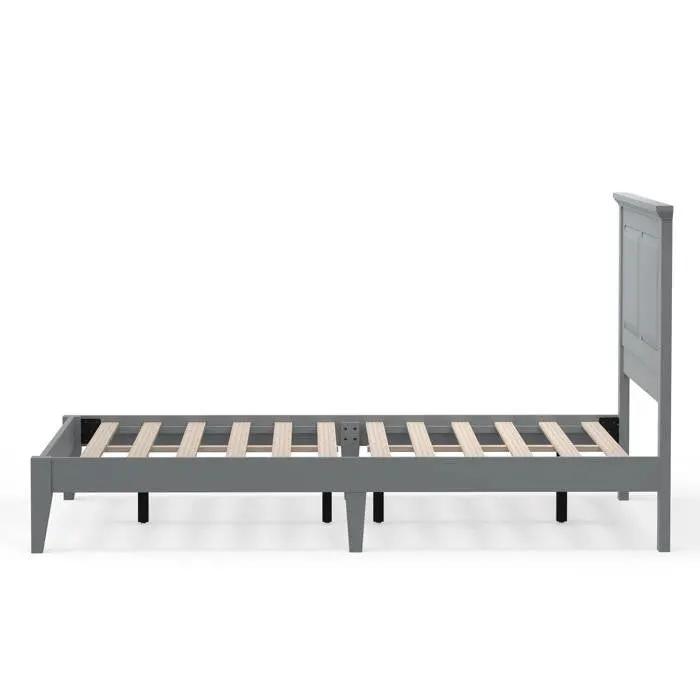 Full Traditional Solid Oak Wooden Platform Bed Frame with Headboard in Grey by HomePacific
