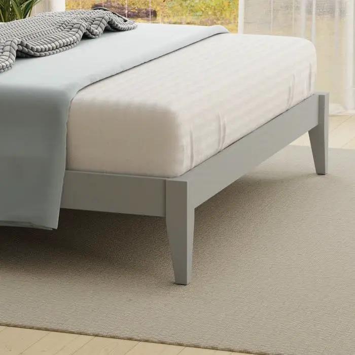 King Traditional Solid Oak Wooden Platform Bed Frame with Headboard in Grey by HomePacific