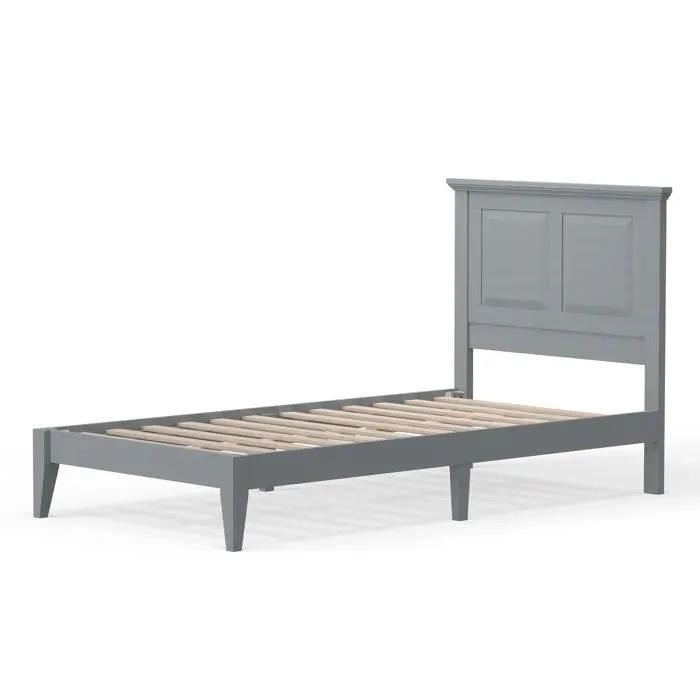 Twin Traditional Solid Oak Wooden Platform Bed Frame with Headboard in Grey by HomePacific