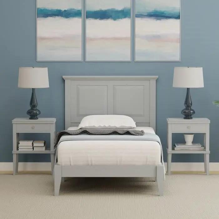 Twin Traditional Solid Oak Wooden Platform Bed Frame with Headboard in Grey by HomePacific
