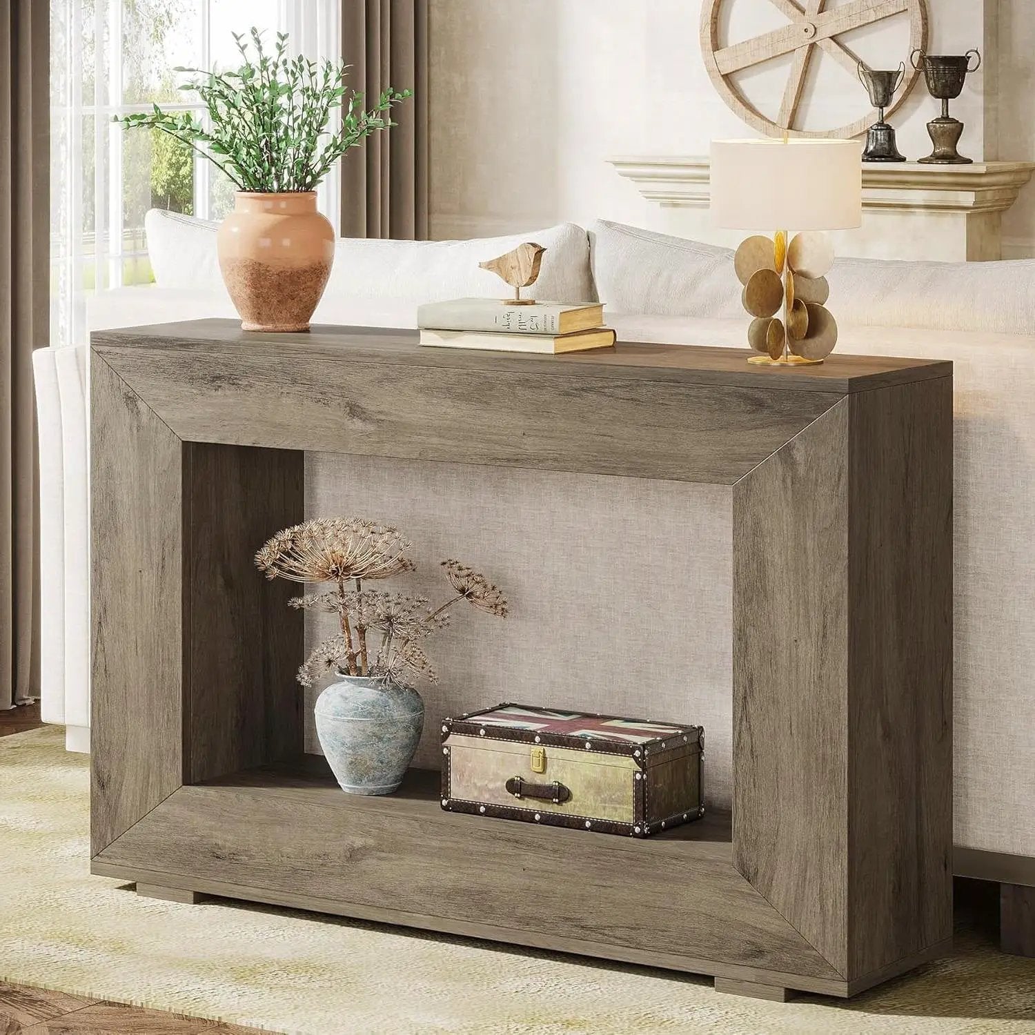 Modern Farmhouse 47-inch Long Entryway / Console Table in Grey Wood Finish by HomePacific