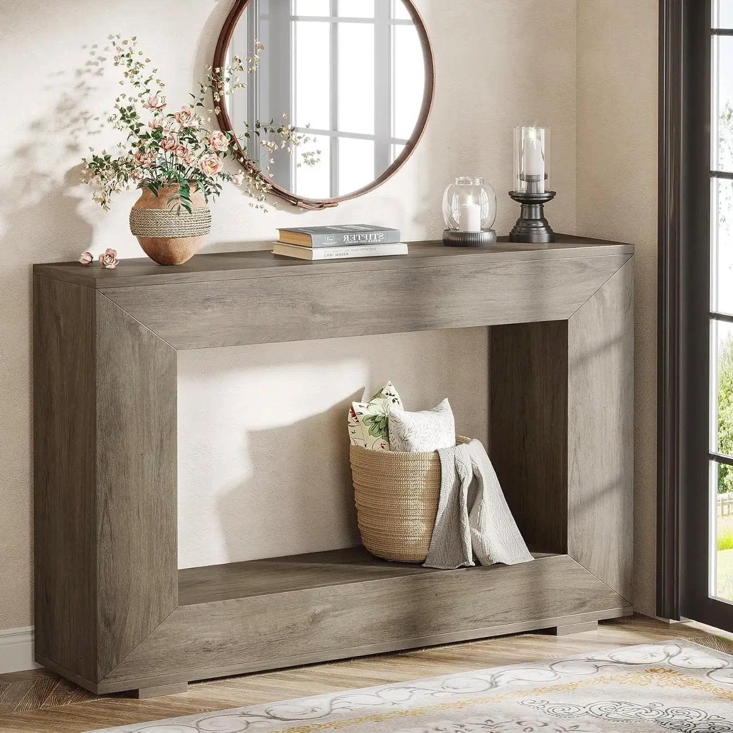 Modern Farmhouse 47-inch Long Entryway / Console Table in Grey Wood Finish by HomePacific