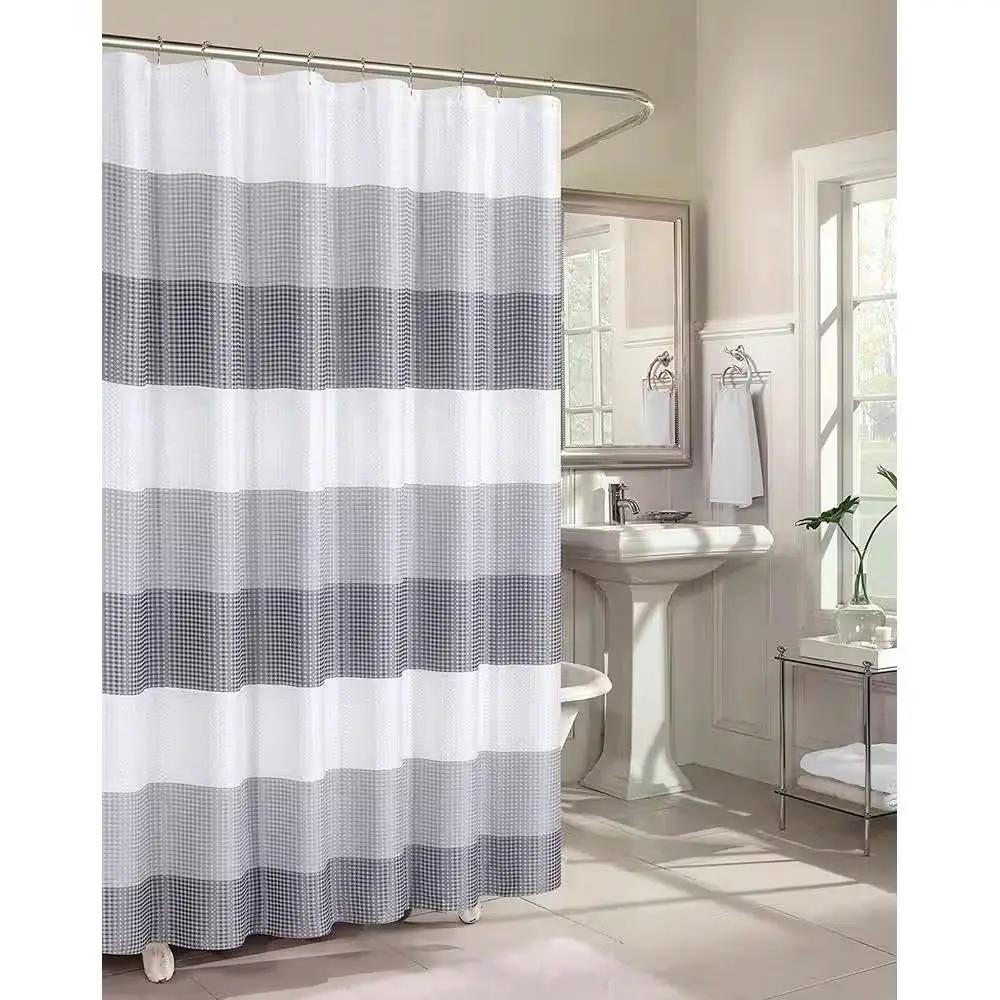 72-inch Grey White Striped Luxurious Textured Polyester Fabric Shower Curtain by HomePacific