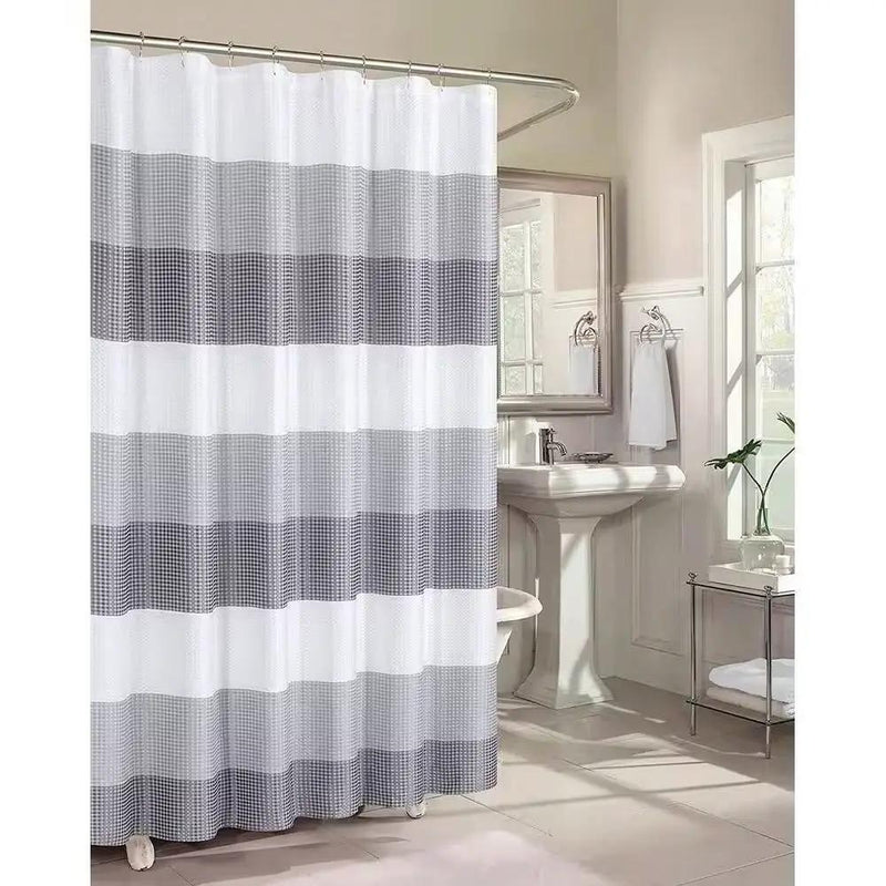 72-inch Grey White Striped Luxurious Textured Polyester Fabric Shower Curtain by HomePacific