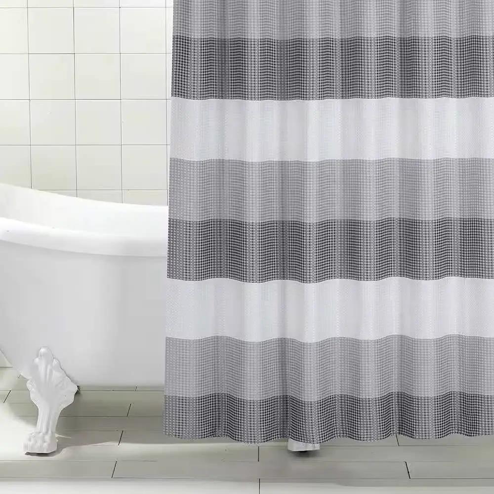 72-inch Grey White Striped Luxurious Textured Polyester Fabric Shower Curtain by HomePacific