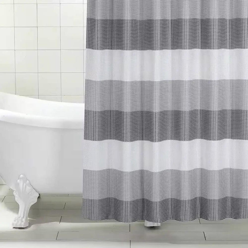 72-inch Grey White Striped Luxurious Textured Polyester Fabric Shower Curtain by HomePacific