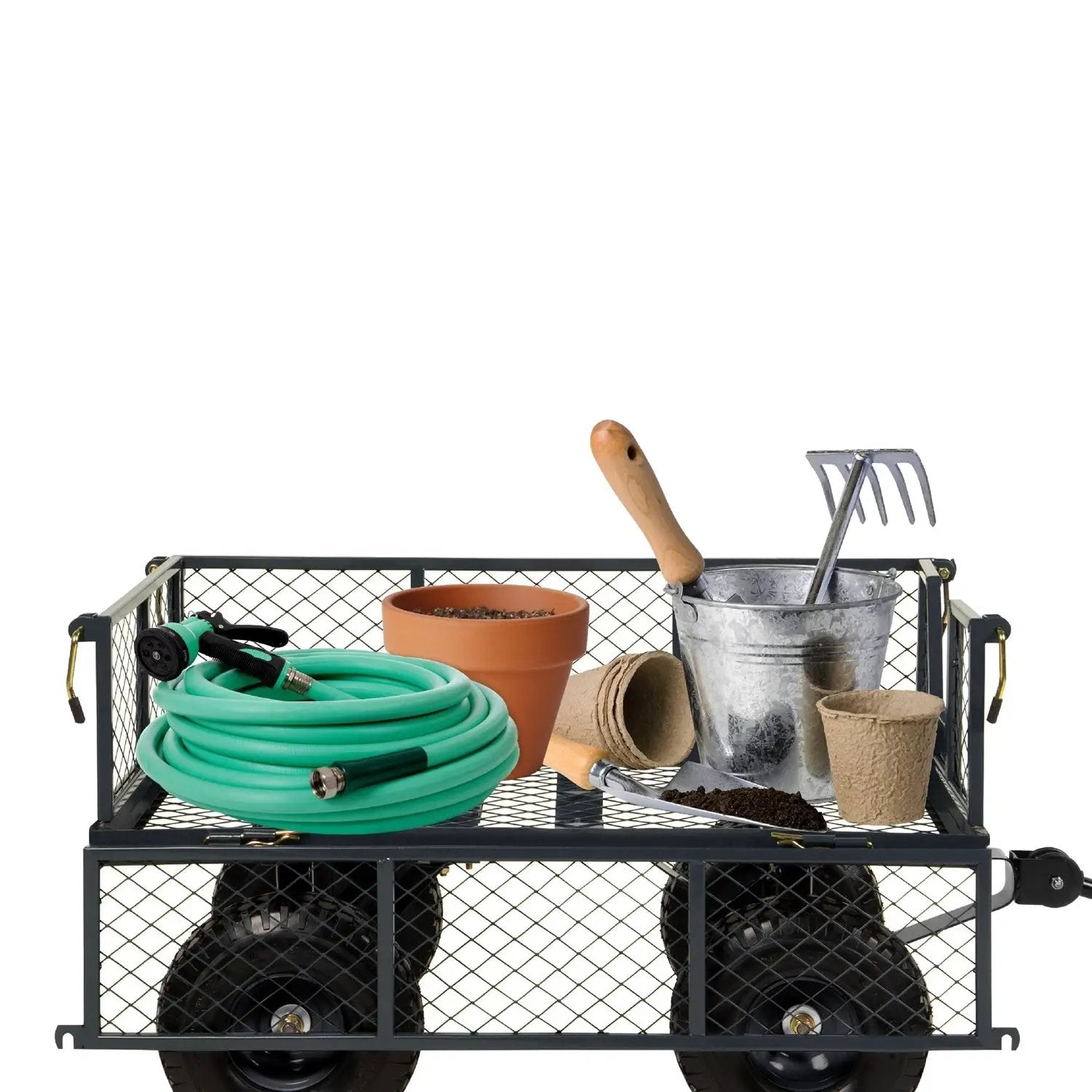 Heavy Duty Grey Steel Garden Utility Cart Wagon with Removable Sides by HomePacific