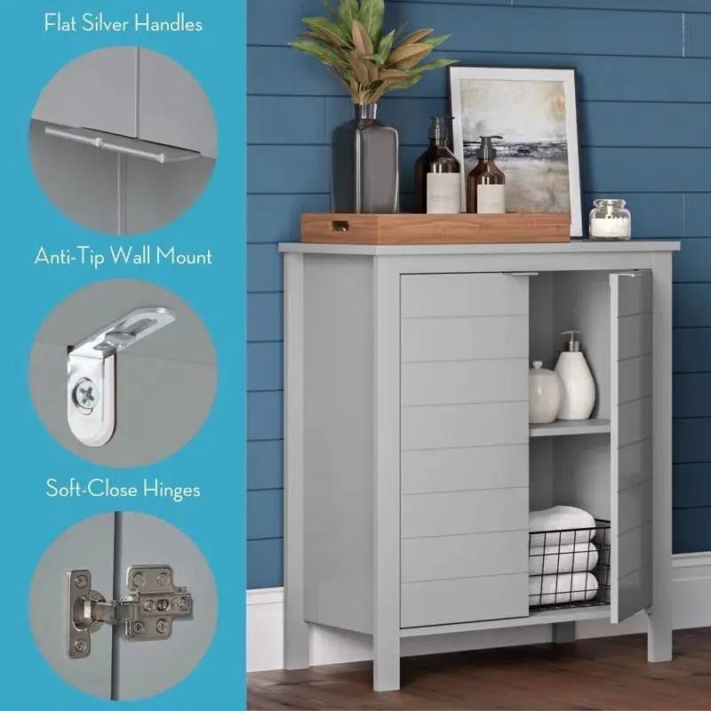 Bathroom Linen Cabinet with Storage Shelf in Grey Wood Finish by HomePacific