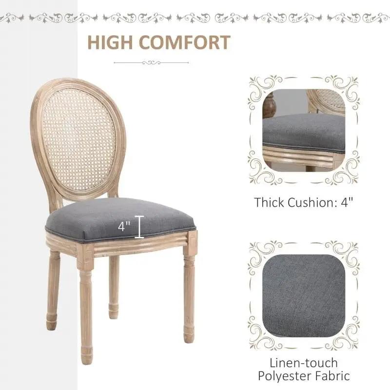 Set of 2 Vintage Upholstered Armless Rattan Back Dining Chairs Grey Wash by HomePacific