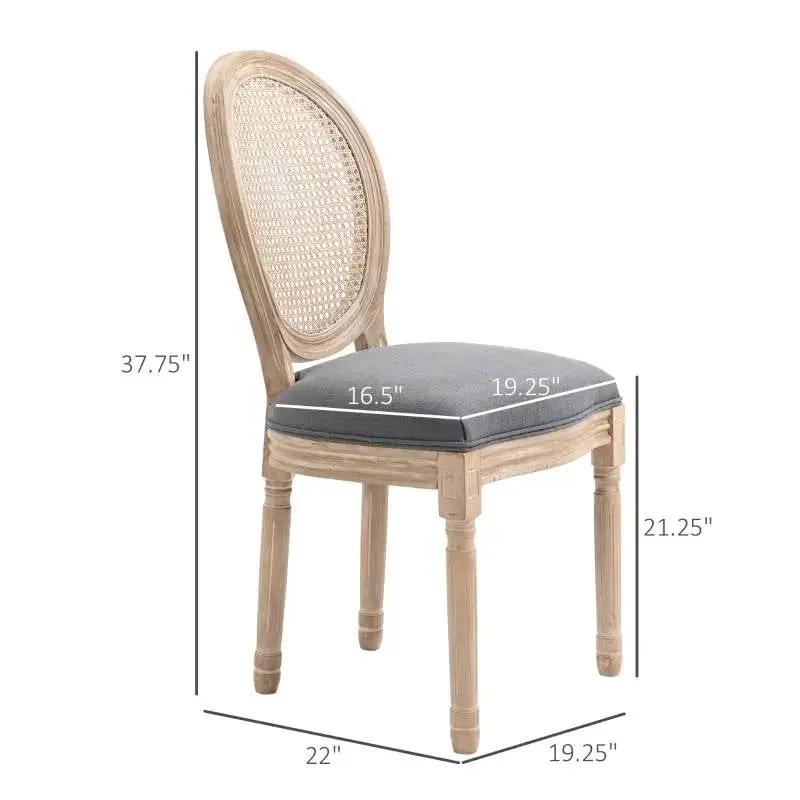 Set of 2 Vintage Upholstered Armless Rattan Back Dining Chairs Grey Wash by HomePacific